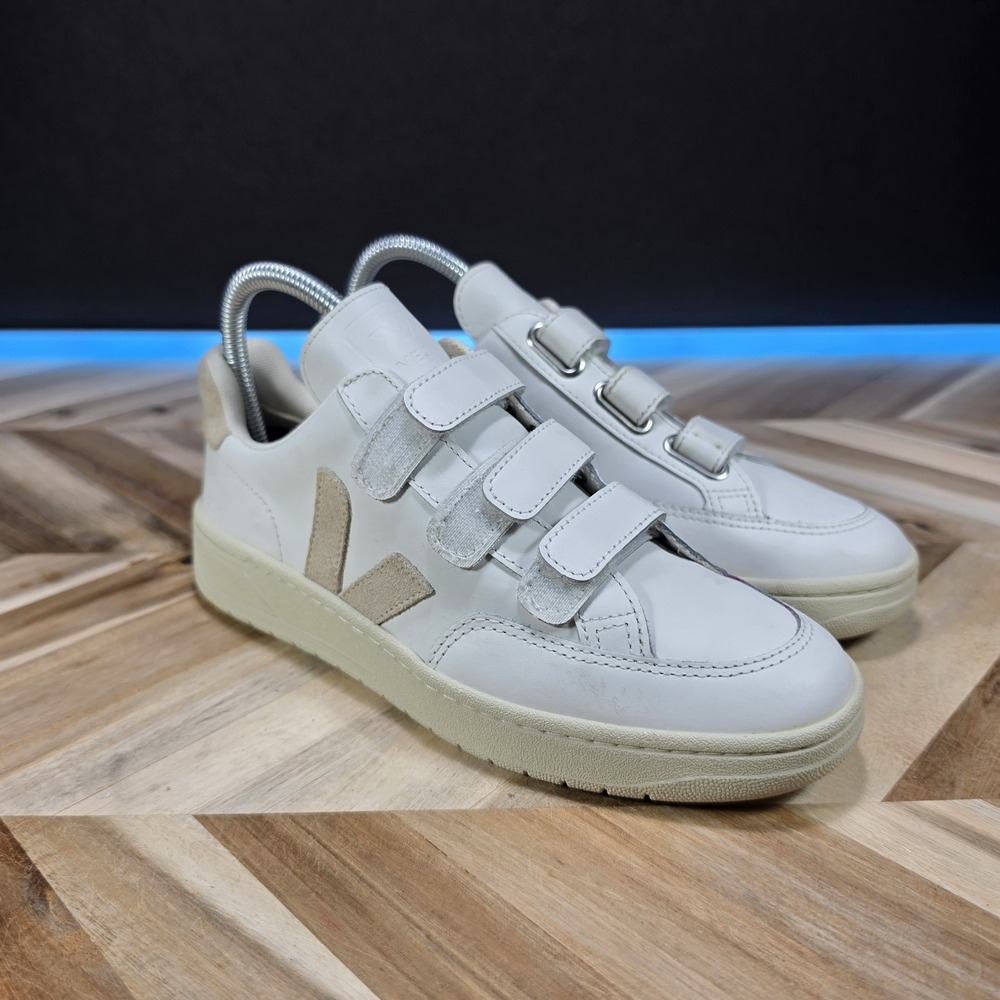 Veja V-Lock Women's 6 EU 37 White Leather Three Hook Loop Strap Sneakers